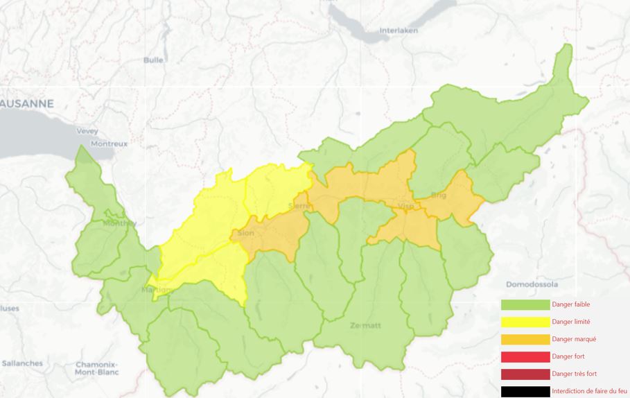 Valais: risque d'incendie limité, appel à la prudence
